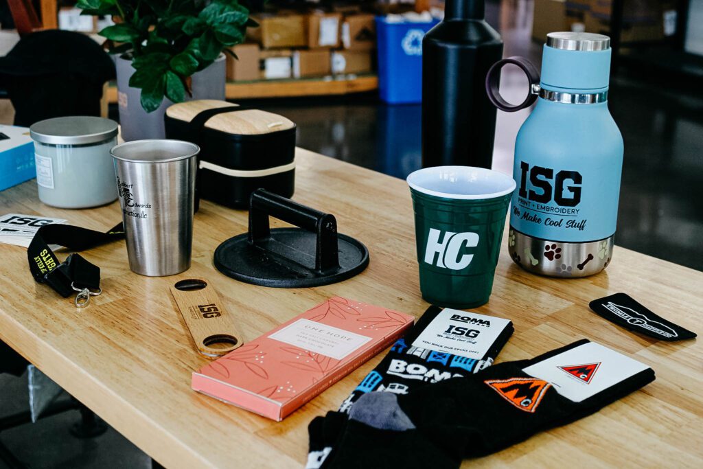 ISG Print branded items on table